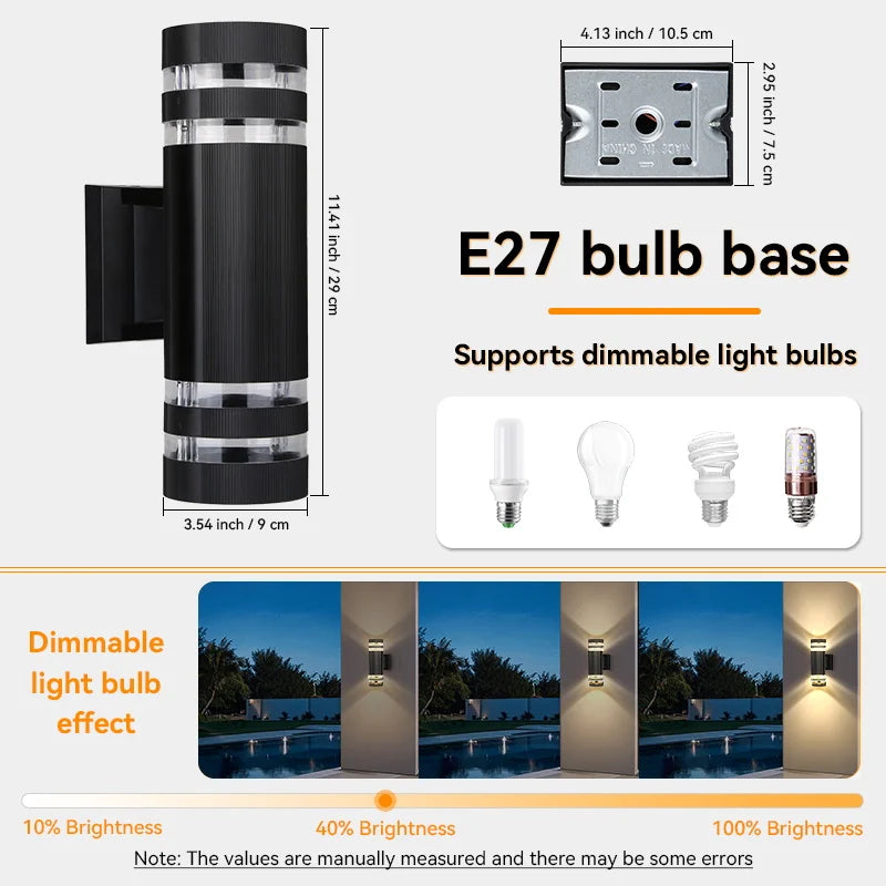 Outdoor Wall Light Up Down LED Wall Lamp Replaceable Bulb Porch Light Waterproof Exterior Sconce Light for Balcony Garden Stair