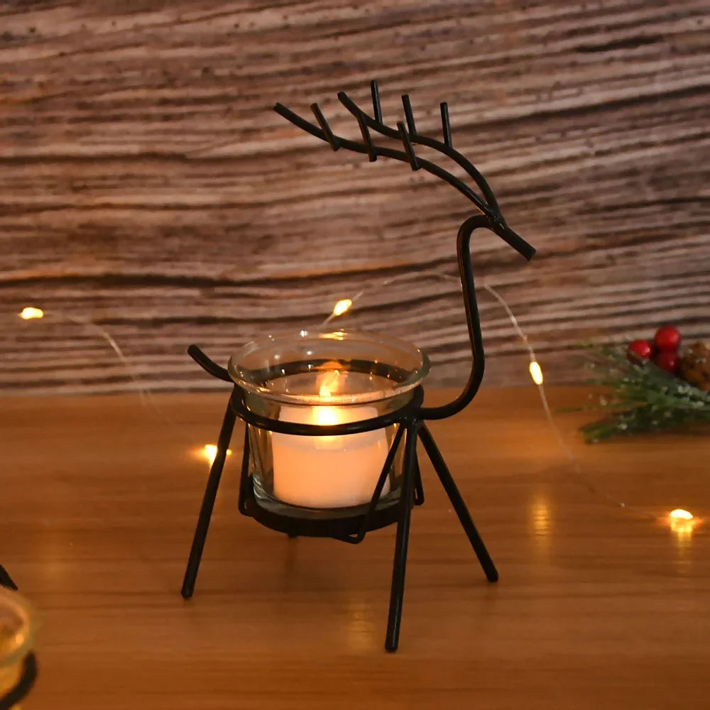 Christmas Reindeer Candle Holders Deer Iron Tealight Candlestick Xmas Decoration For Home Table Ornaments Navidad New Year Gifts