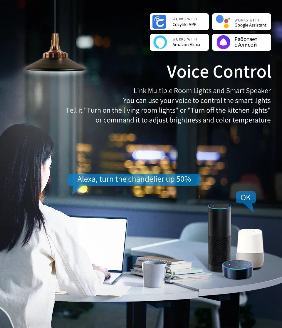 Cozylife WiFi Smart LED E14 Light Bulb RGB Bulb 5/7/9W Candle Light APP Link Alexa Google Assistant Voice On/Off Indoor Lighting