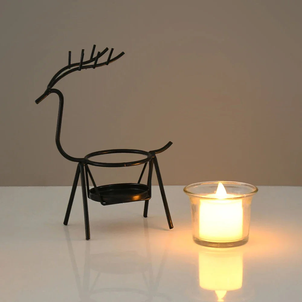 Christmas Reindeer Candle Holders Deer Iron Tealight Candlestick Xmas Decoration For Home Table Ornaments Navidad New Year Gifts