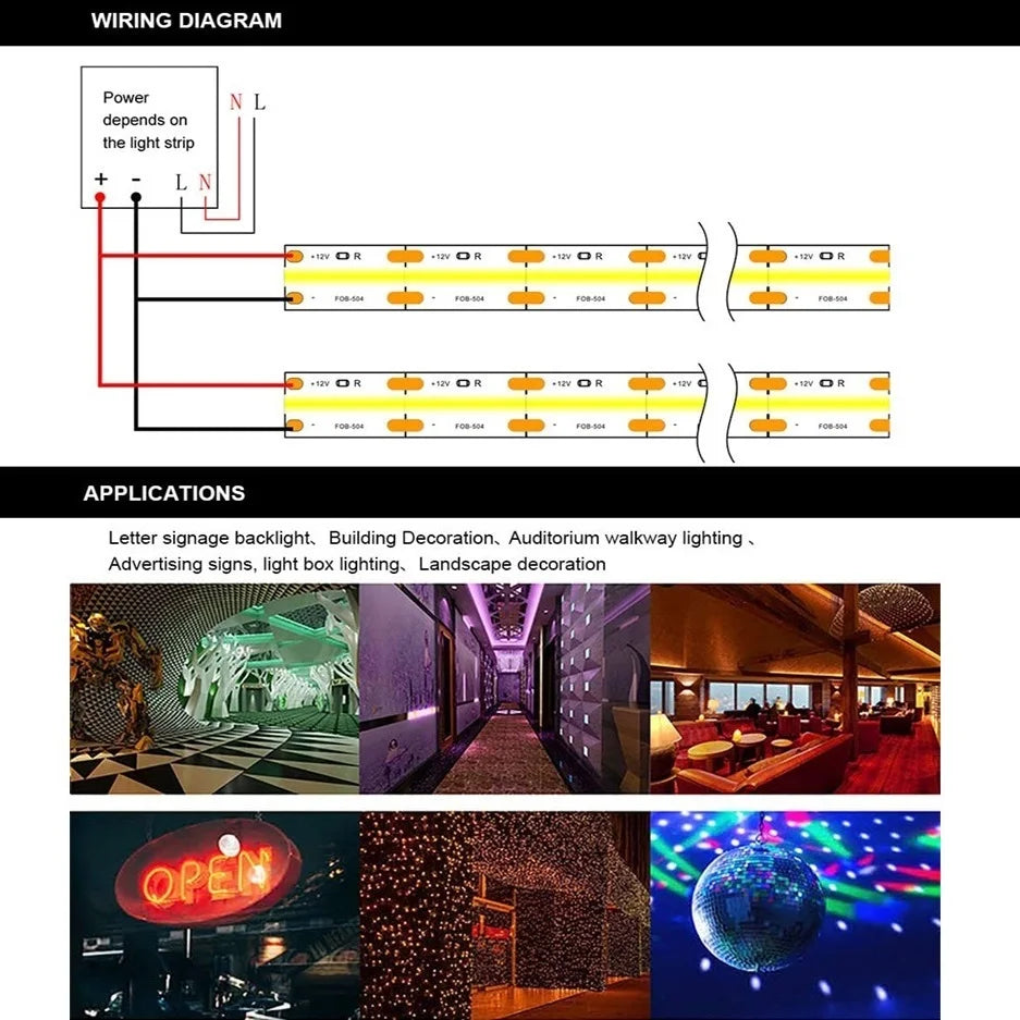 COB LED Strip Light DC 12V/24V Diode String Decoration Living Room indoor Background Night Light Flexible Decor Lighting Lamp