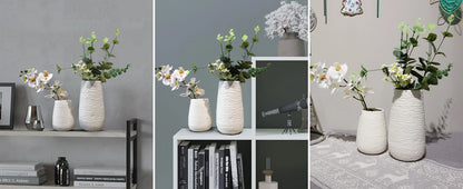 White Stoneware Ceramic Vase Set Decorative Vase Desktop Decoration Indoor Home Decor for Living room Desktop Shelf gift for Mom