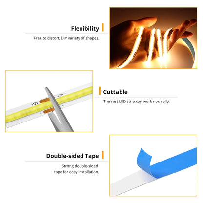 COB LED Strip Light DC 12V/24V Diode String Decoration Living Room indoor Background Night Light Flexible Decor Lighting Lamp
