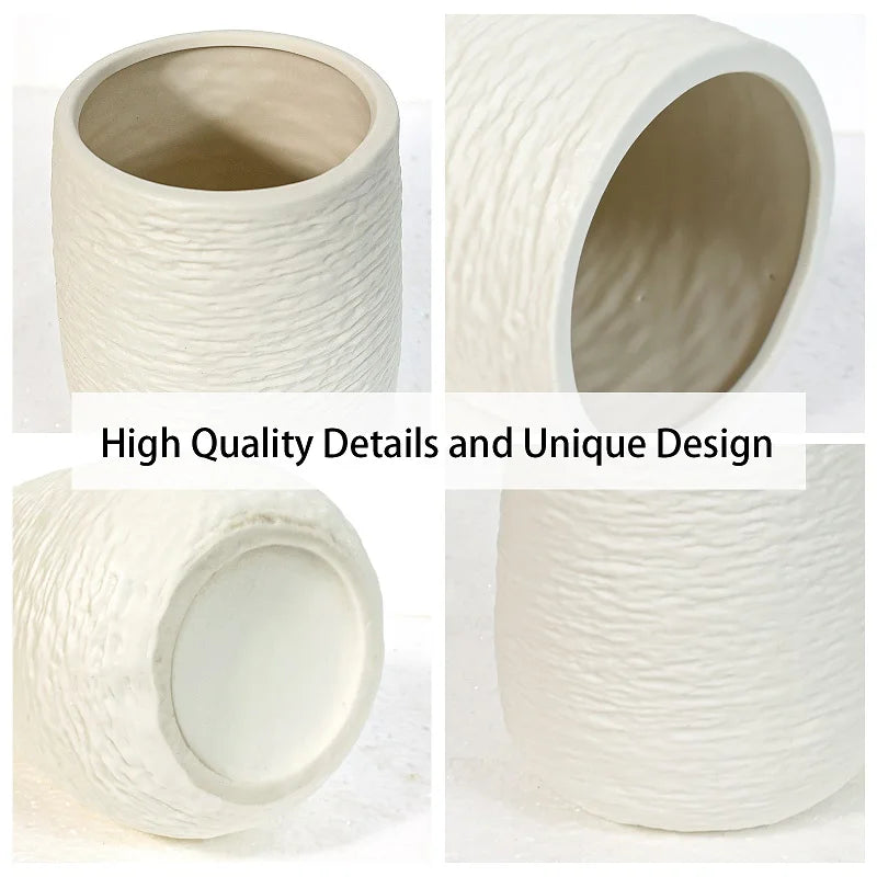White Stoneware Ceramic Vase Set Decorative Vase Desktop Decoration Indoor Home Decor for Living room Desktop Shelf gift for Mom
