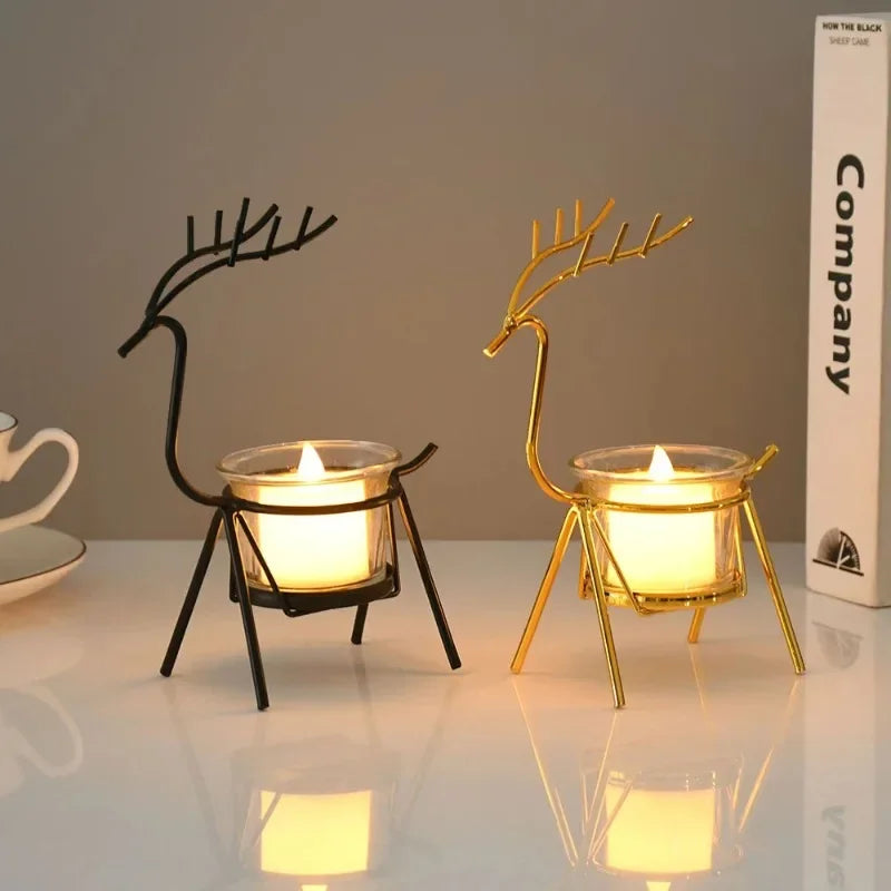 Christmas Reindeer Candle Holders Deer Iron Tealight Candlestick Xmas Decoration For Home Table Ornaments Navidad New Year Gifts