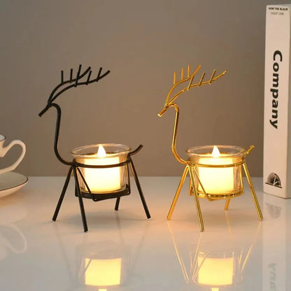 Christmas Reindeer Candle Holders Deer Iron Tealight Candlestick Xmas Decoration For Home Table Ornaments Navidad New Year Gifts