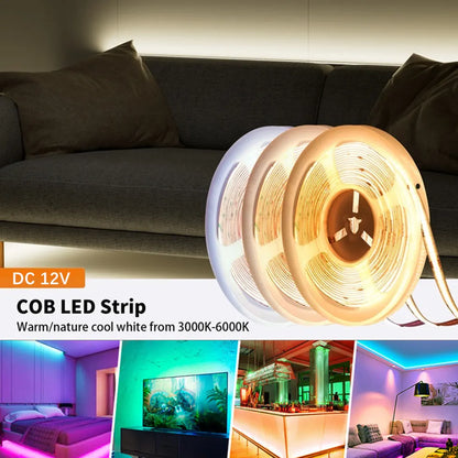 COB LED Strip Light DC 12V/24V Diode String Decoration Living Room indoor Background Night Light Flexible Decor Lighting Lamp
