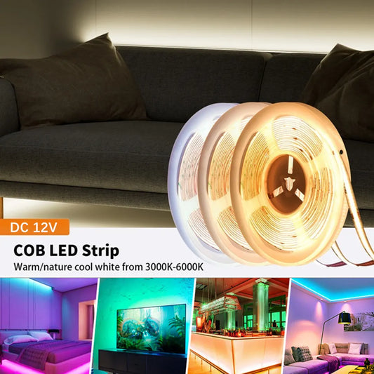COB LED Strip Light DC 12V/24V Diode String Decoration Living Room indoor Background Night Light Flexible Decor Lighting Lamp