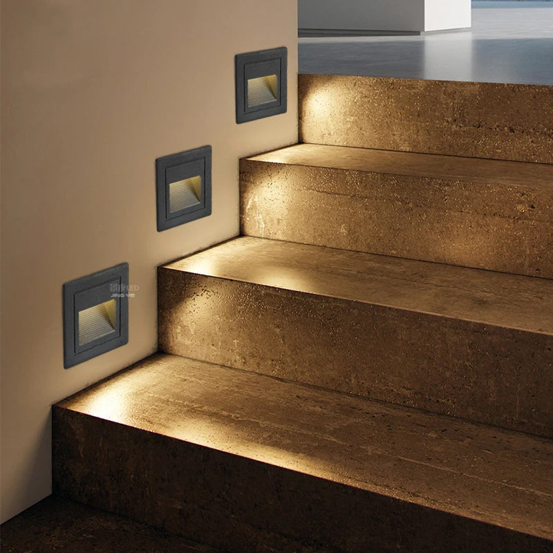 3W 6W LED Indoor Outdoor Recessed Stair Light Step Lamp Path Lights Waterproof Embedded Wall Lamp Wall Corner Underground Lamp